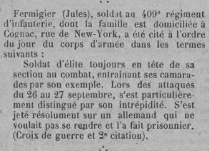 Fermigier Jules Ere Nouvelle des Charentes 10 Janvier 1919