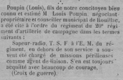 Poupin Louis Ere Nouvelle des Charentes 10 Janvier 1919