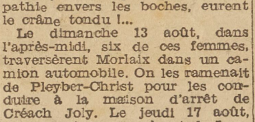 Morlaix F.F.I épuration des collaborateurs Le Télégramme 18 Septembre1944