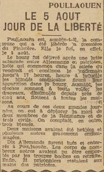 Poullaouen première commune du Finistère libérée par les Américains 1944
