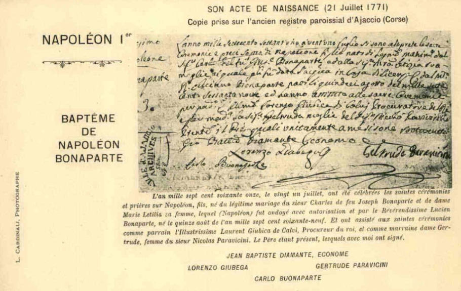 Acte de naissance Napoléon 1er 21 Juillet 1771
