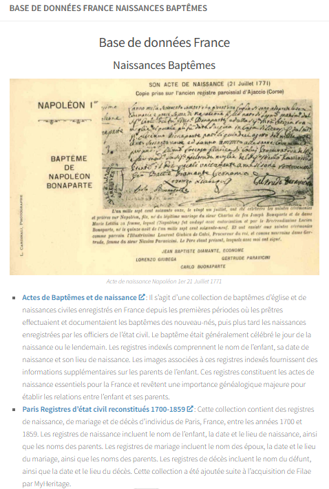 Base de donnée France Baptêmes naissances