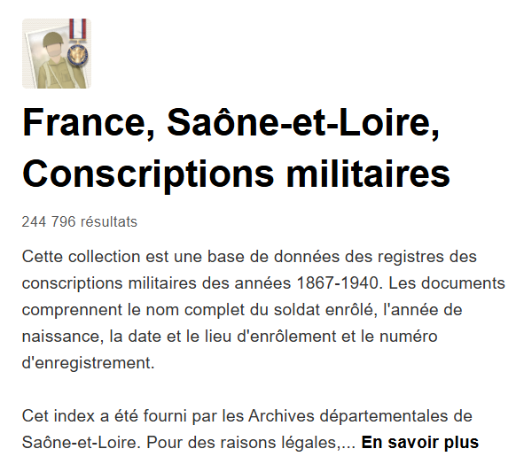Base de donnée conscriptions militaires 1867 1940 Saône et Loire