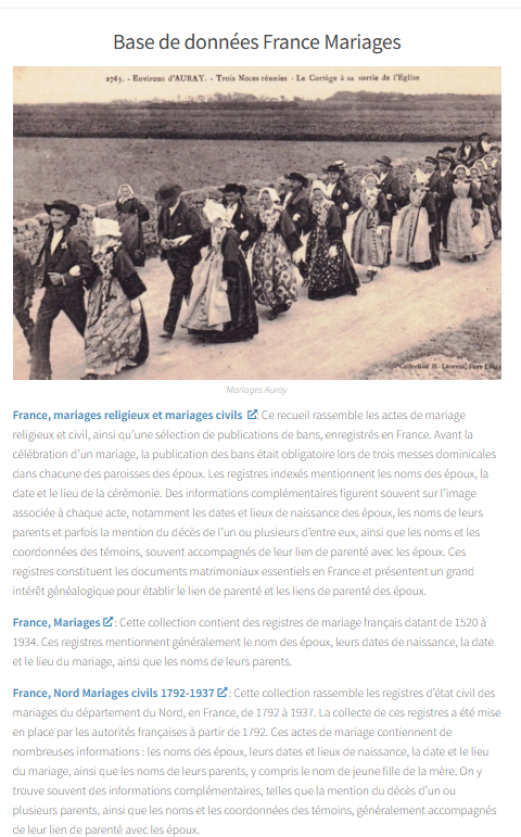 Base de données Mariages