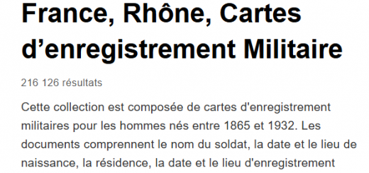 Cartes d'enregistrement militaires nés de 1865 à 1932 Rhône