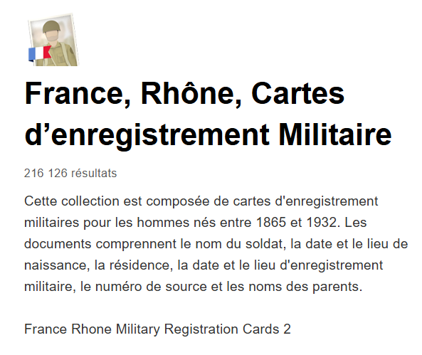 Cartes d'enregistrement militaires nés de 1865 à 1932 Rhône
