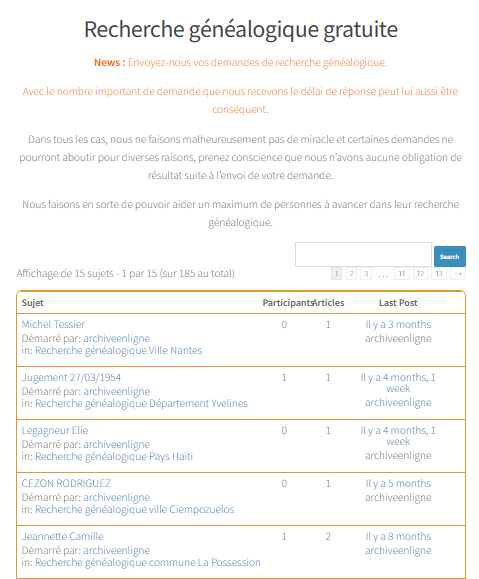 Forum recherche généalogique