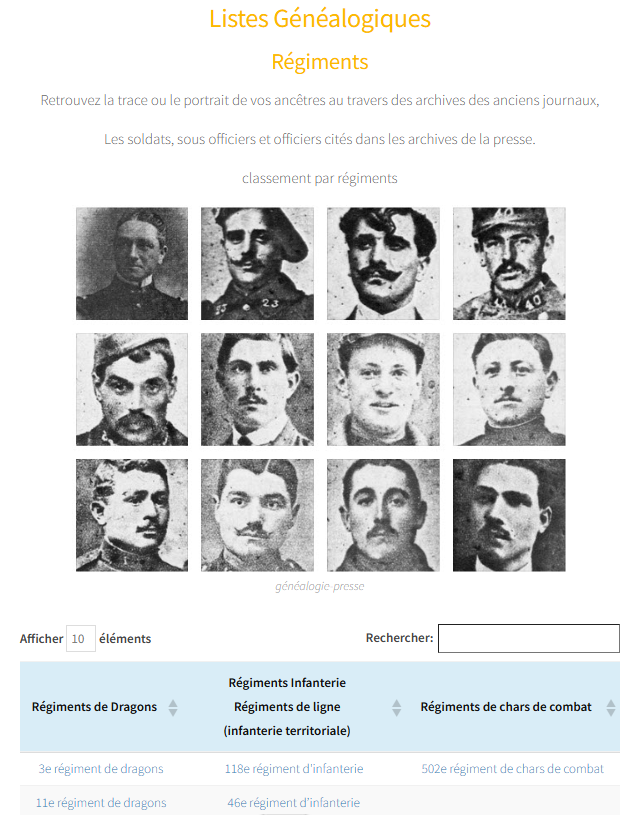 Listes généalogiques par Régiments