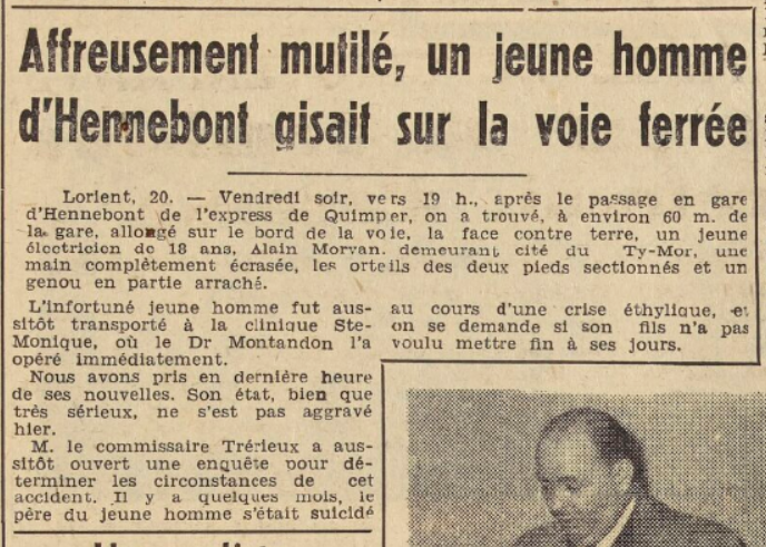 Le Télégramme de Brest et de l'Ouest 1955-11-21 Hennebont Morvan Alain