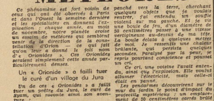 Le Télégramme de Brest et de l'Ouest 1955-11-21 Météores Syam Jura