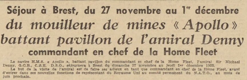 Le Télégramme de Brest et de l'Ouest 1955-11-21 mouilleur de mines Apollo Brest