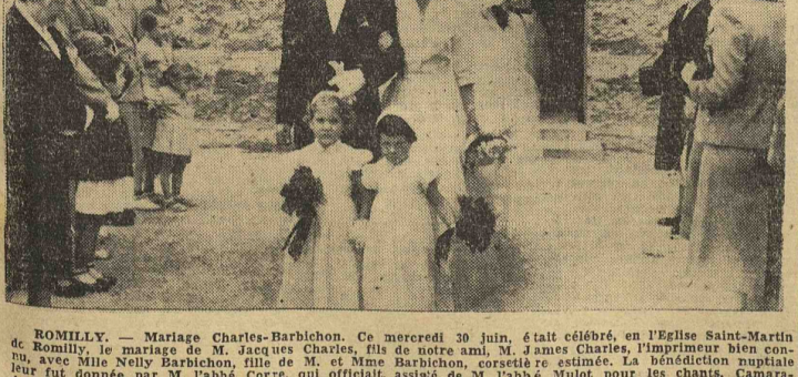 Romily Mariage Jacques Charles Barbichon Nelly L'Est Eclair 1 juillet 1954