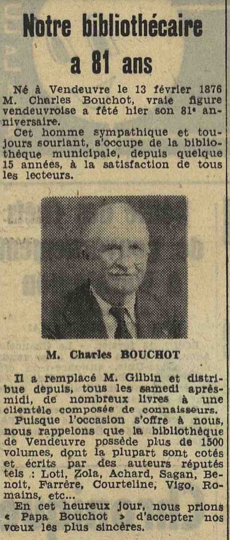 Vendeuvre-sur-Barse Bouchot Charles Est Eclair 14 Février 1957