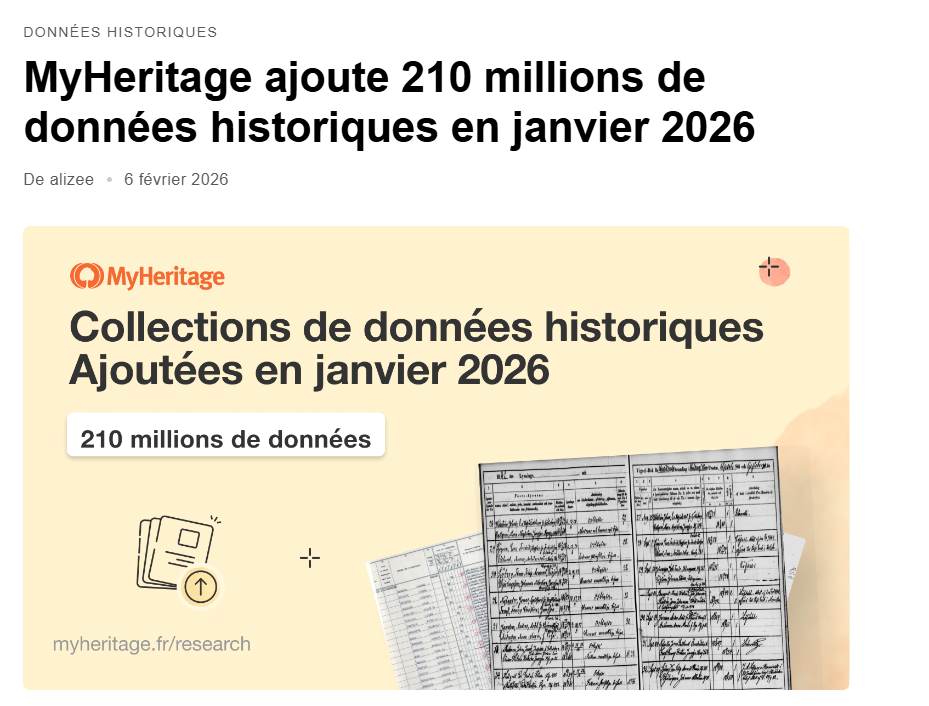 MyHeritage données historiques janvier 2026