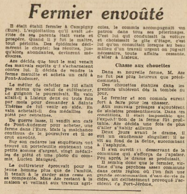Campigny Eure Aze Le Télégramme de Brest et de l'Ouest 23 Février 1954