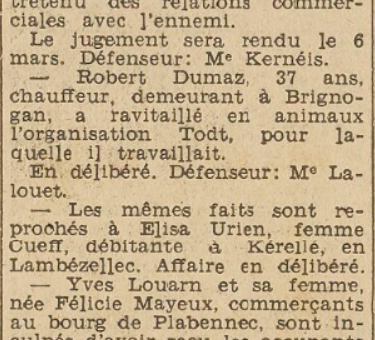 Collaboration économique Le Télégramme de Brest 4 Mars 1946
