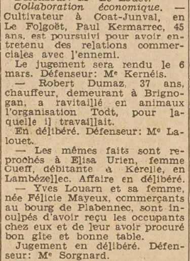 Collaboration économique Le Télégramme de Brest 4 Mars 1946
