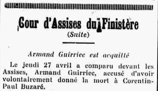 Guirriec Armand Cour d'Assises du Finistère Le Finistère 6 Mai 1939