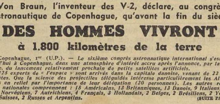 Homme mis en orbite terrestre propos de Werther Von Braun Le Télégramme de Brest et de l'Ouest 1 Août 1955