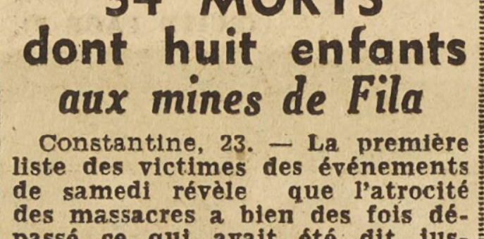 Mines de Fila Constantine 34 morts Le Télégramme de Brest et de l'Ouest 24 Août 1955