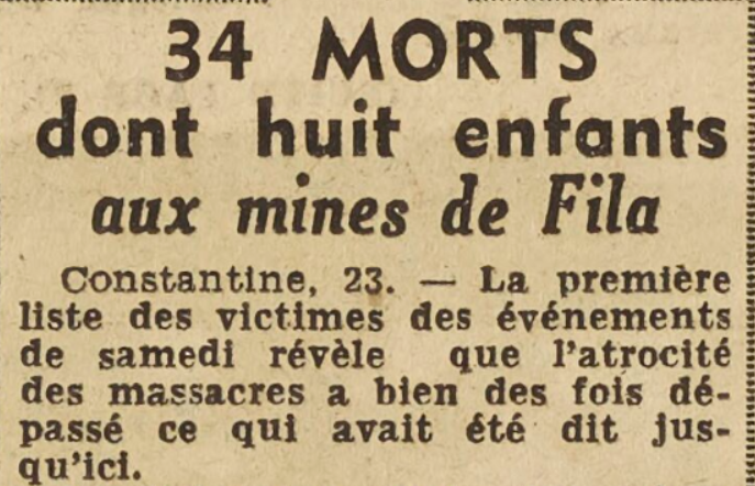 Mines de Fila Constantine 34 morts Le Télégramme de Brest et de l'Ouest 24 Août 1955