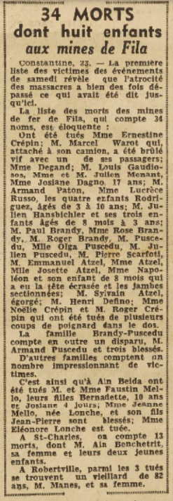 Mines de Fila Constantine Le Télégramme de Brest et de l'Ouest 24 Août 1955