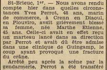 Saint-Brieuc Perrot Yves Etienne Marthe Le Télégramme de Brest et de l'Ouest 2 Août 1955