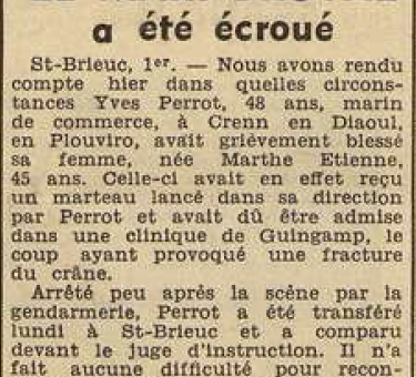 Saint-Brieuc Perrot Yves Etienne Marthe Le Télégramme de Brest et de l'Ouest 2 Août 1955