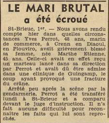 Saint-Brieuc Perrot Yves Etienne Marthe Le Télégramme de Brest et de l'Ouest 2 Août 1955