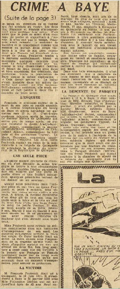 Baye deux jeunes gens blessent mortellement leur père pour défendre leur mère Le Télégramme de Brest 12 Septembre 1955