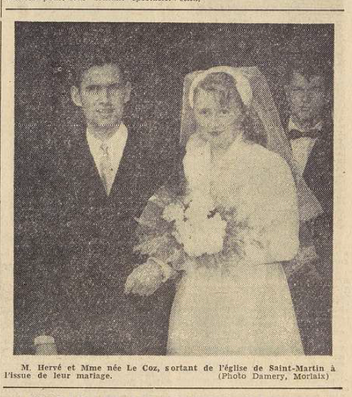 Brest mariage Hervé Le Coz Le Télégramme de Brest 2 Août 1954