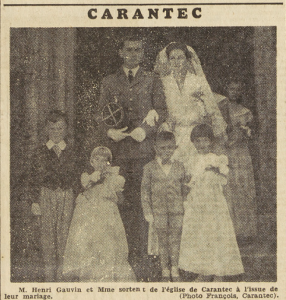 Carantec Mariage Gauvin Henri avec Guillard Christianne Le Télégramme 28 août 1953