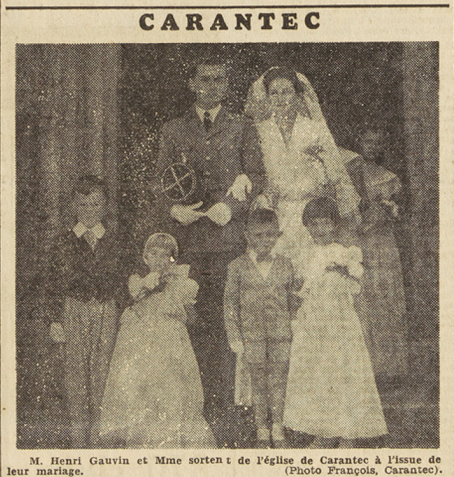 Carantec Mariage Gauvin Henri avec Guillard Christianne Le Télégramme 28 août 1953