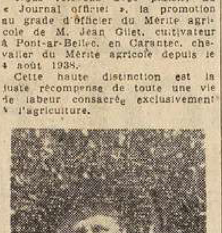 Carentec Gilet Jean doyen de la commune Le Télégramme de Brest 2 Septembre 1950