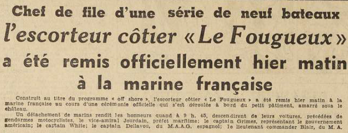 Escorteur Le Fougueux Le Télégramme de Brest 30 Juillet 1955