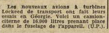 Essai en Georgie nouveaux avions à turbines Locked de transport Le télégramme 25 Juillet 1955