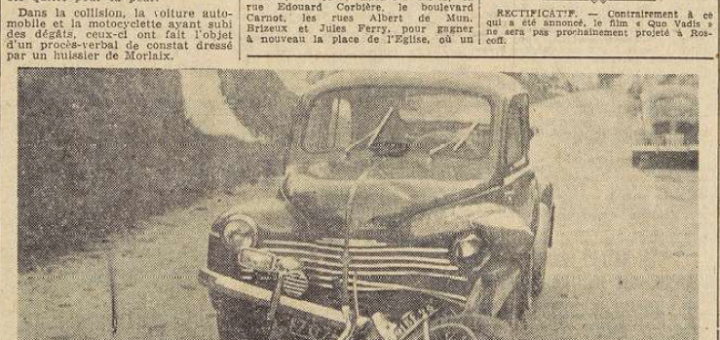 Guiclan Collision Le Saout Albert Rannou Alain Le Télégramme de Brest 22 juillet 1954