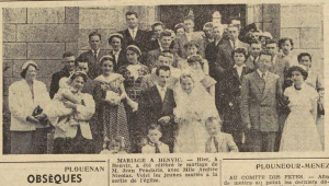Henvic mariage Pendaris Jean avec Andrée Nicolas Le Télégramme de Brest 21 juillet 1954