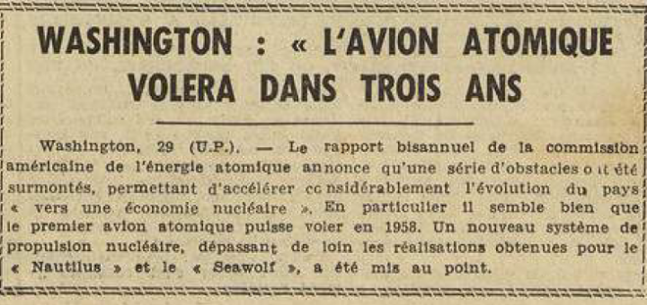 L'Avion Atomique volera dans trois ans Le Télégramme 30 Juillet 1955