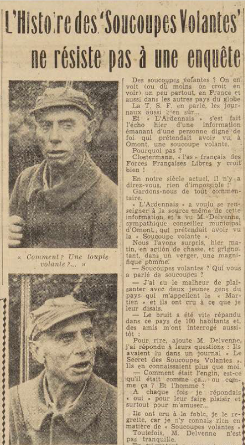 La soucoupe volante d'Omont L'Ardennais 23 septembre 1954