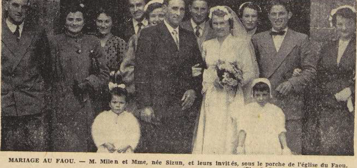 Le Faou mariage Milen Sizun Le Télégramme de Brest 11 Mai 1954