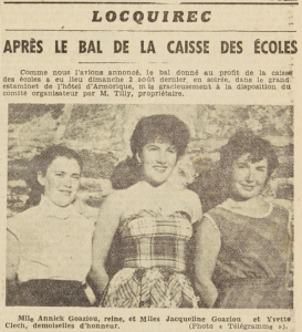 Locquirec Reine 1953 Goaziou Annick Goaziou Jacqueline et Clech Yvette demoiselles d'honneur Le Télégramme de Brest 4 Août 1953