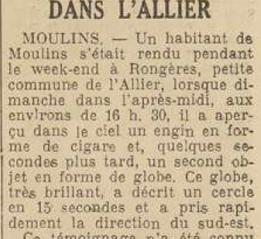 Moulins des soucoupes volantes dans l'Allier L'Ardennais 23 septembre 1954