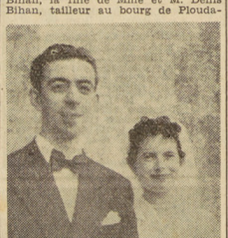 Ploudaniel Mariage Abaléa Jean Bihan Marie-Thérèse Le Télégramme de Brest 22 Août 1953