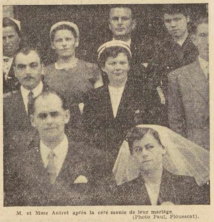 Plouescat Mariage Louis Autret et Abalnin Marie Le Télégramme de Brest 21 juillet 1954
