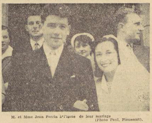 Plouescat Mariage Perrin Jean Claude Cueff Jeanne Anastasie Télégramme de Brest 21 juillet 1954
