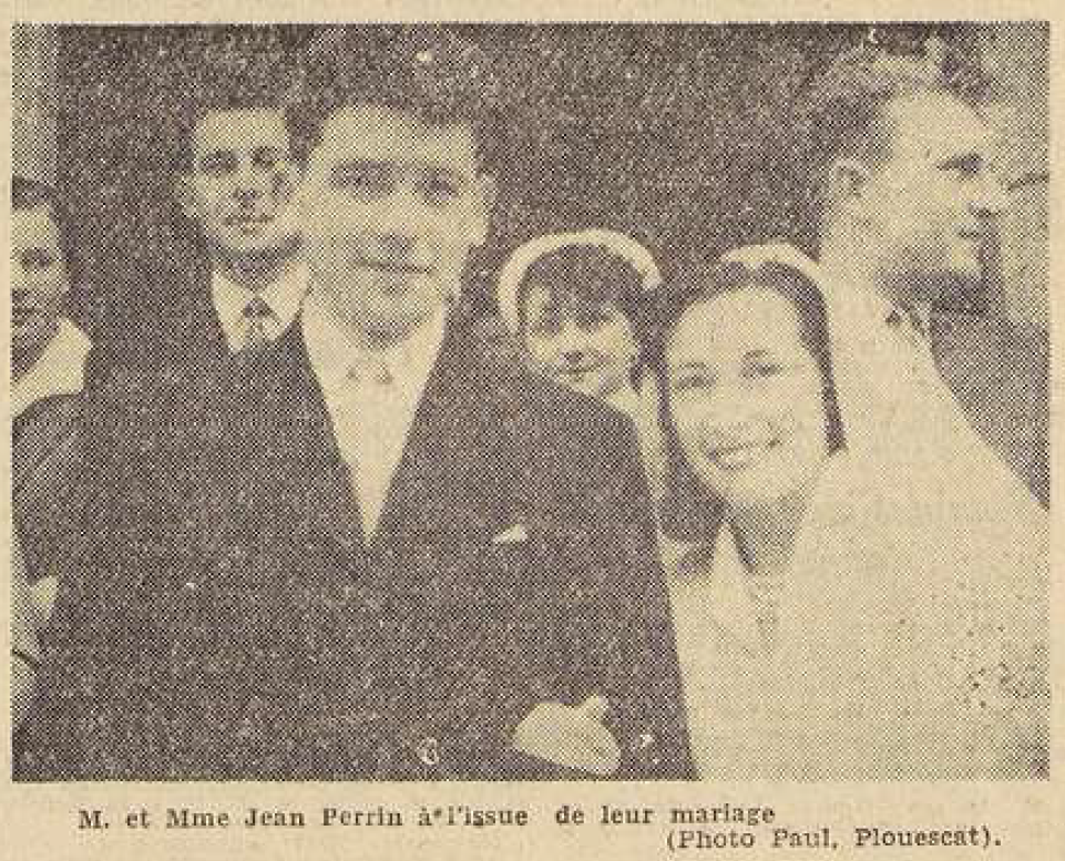 Plouescat Mariage Perrin Jean Claude Cueff Jeanne Anastasie Télégramme de Brest 21 juillet 1954