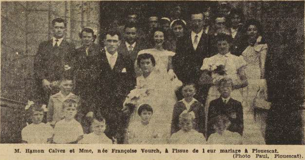 Plouescat mariage Hamon Calvez Françoise Vourch Le Télégramme 30 Juillet 1955