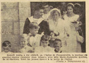 Plougonvelin mariage Allanic Jean et Quellec Marie-Joséphine Le Télégramme de Brest 5 Septembre 1955