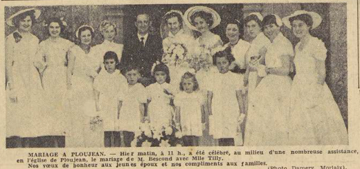 Ploujean mariage Mr Bescond avec Mlle Tilly Le Télégramme de Brest 21 juillet 1954